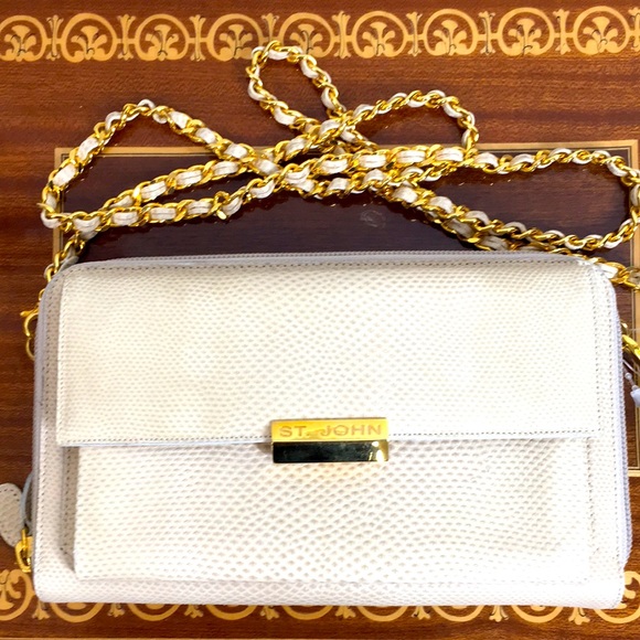 NWT St. John Cream wallet bag on Gold Chain Reptile $395 - Picture 16 of 16